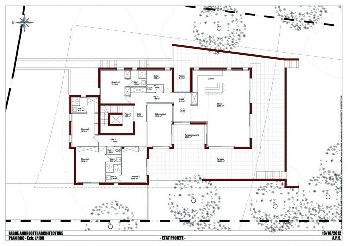 Maison terrasse : plan rdc aps 100 ravat