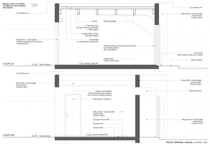 Extension d'une maison de ville : Cous sur garage et terrasse