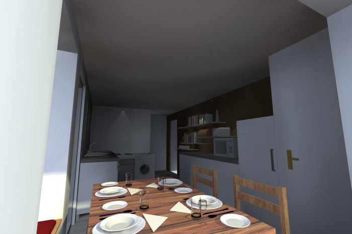 Maison R (rénovation) : vue table vers entrée