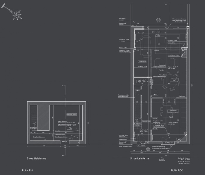 Rnovation complte d'une maison de ville : Plan R-1 et RDC projet.s